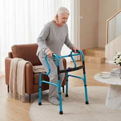 Costway One-button Folding Walker Aluminum Walking Frame w/ Adjustable Height