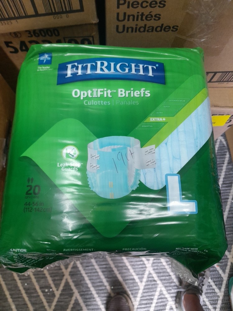 FitRight Optifit Briefs Diapers Lg Adult Underwear 56-64In.“ 19 pack Adult Unde