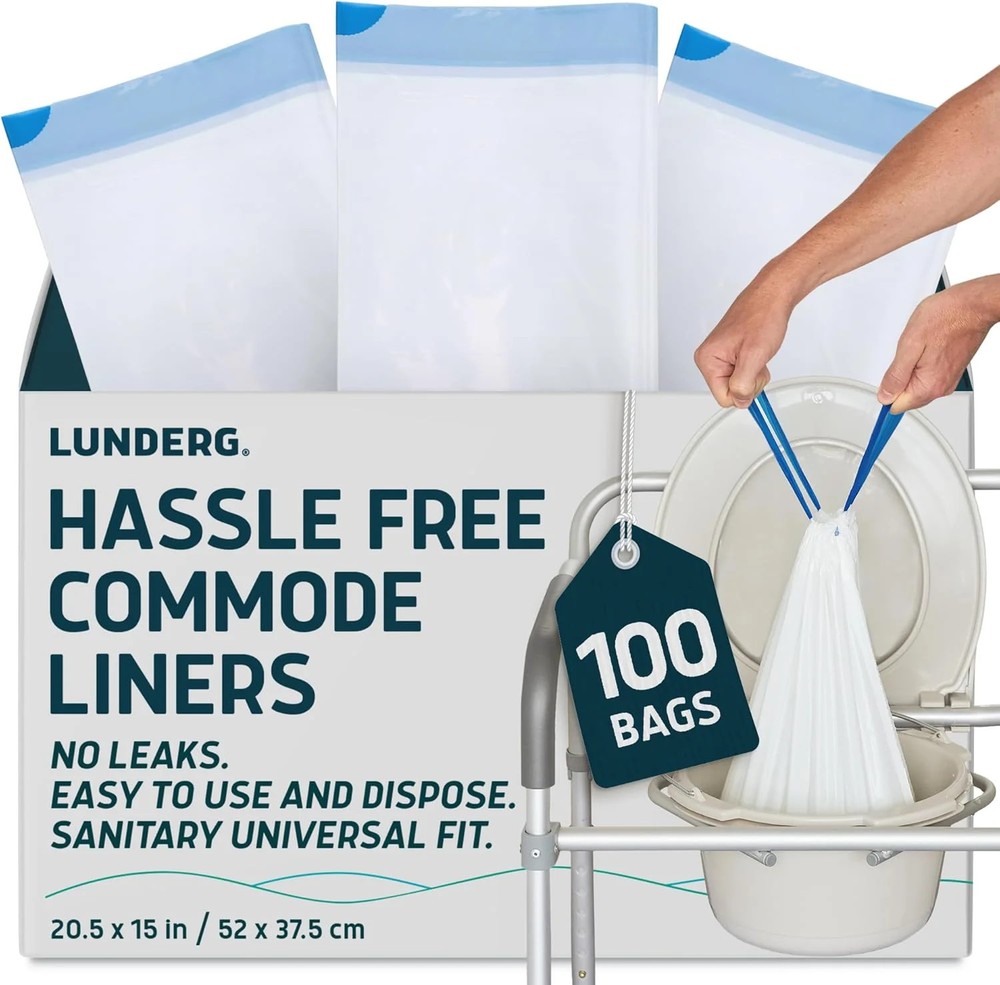 Lunderg Commode Liners – Value Pack 100 Count Universal Fit – Medical Grade Beds