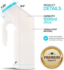 Male Urinal with Glow in the Dark Lid (2 Bottles) 32 Oz Urine Bottles for Men –