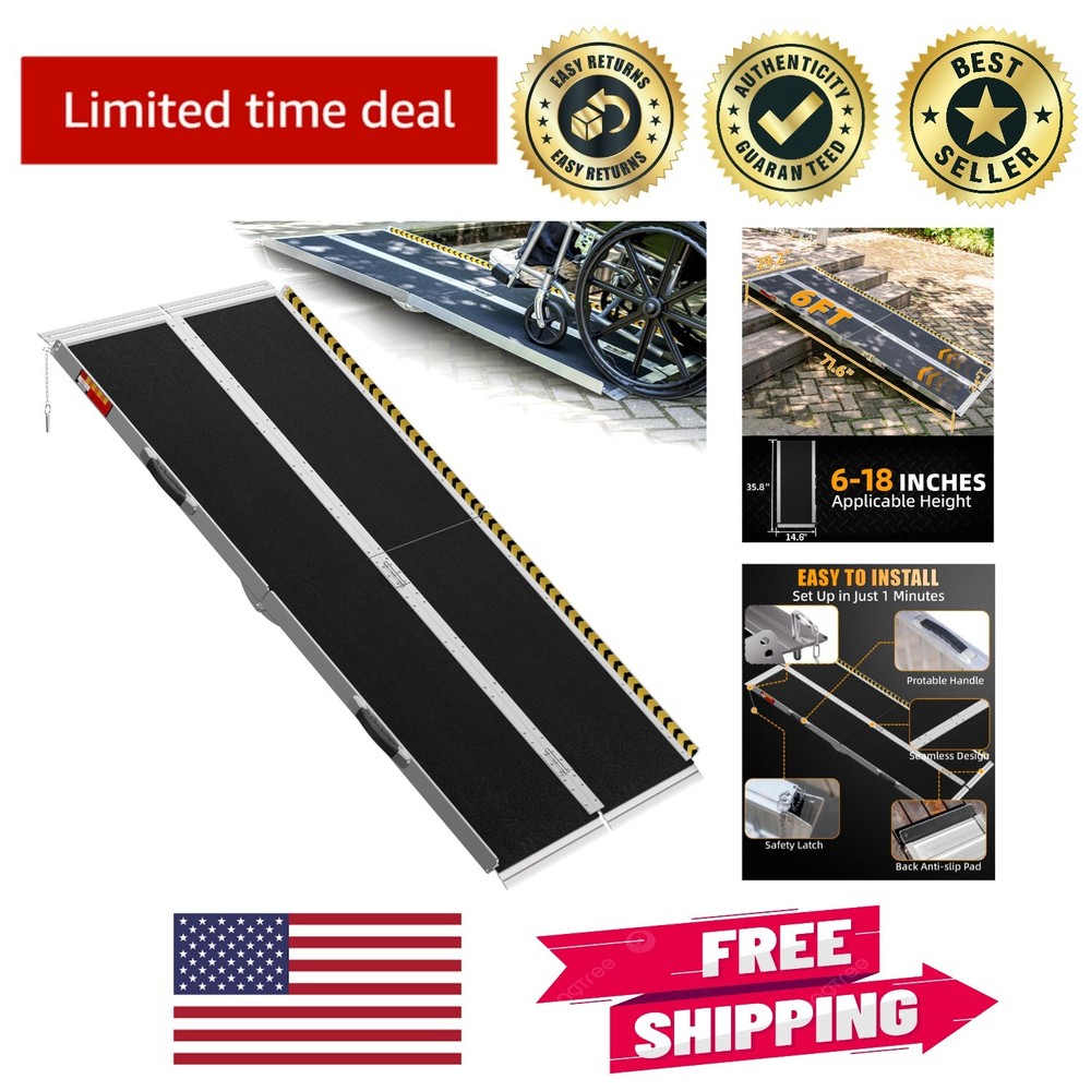 6FT Foldable Wheelchair Ramp with Reflective Safety Baffles – Accessible Living