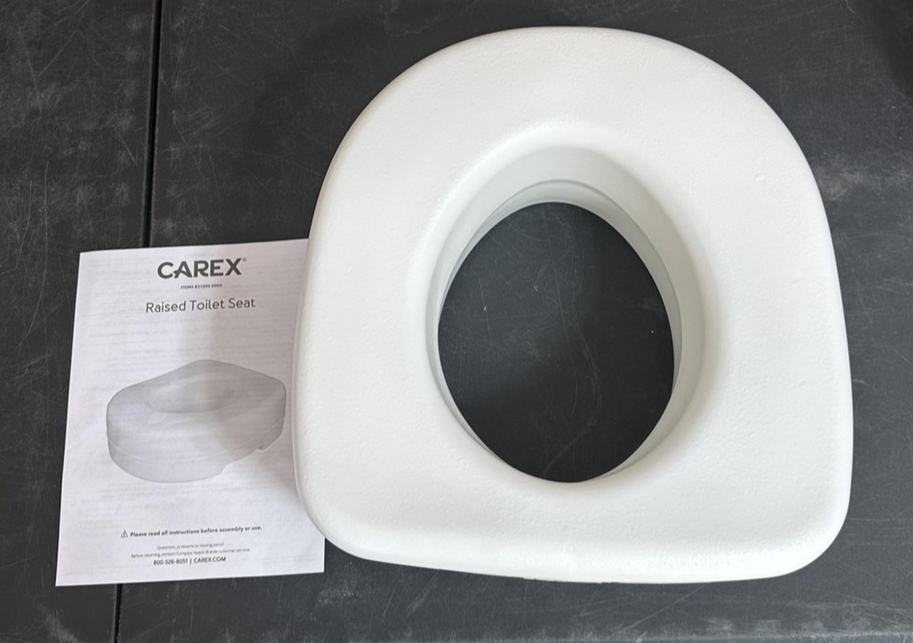 Carex Raised Toilet Seat 5.5in White 300 Lb Max Lightweight Portable Non Slip