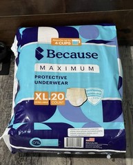 Set Of 2 Because Overnight Protective Underwear Postpartum 20 Count 40 Total XL
