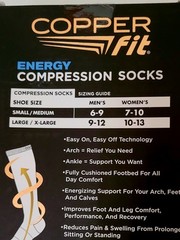 COPPER FIT ENERGY COMPRESSION SOCKS; MEN ‚S SIZE 6-9, WOMEN’S 7-10; UNOPENED BOX