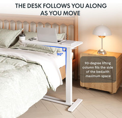 H7 Adjustable Overbed Bedside Table with Wheels Pneumatic Mobile Standing Des…