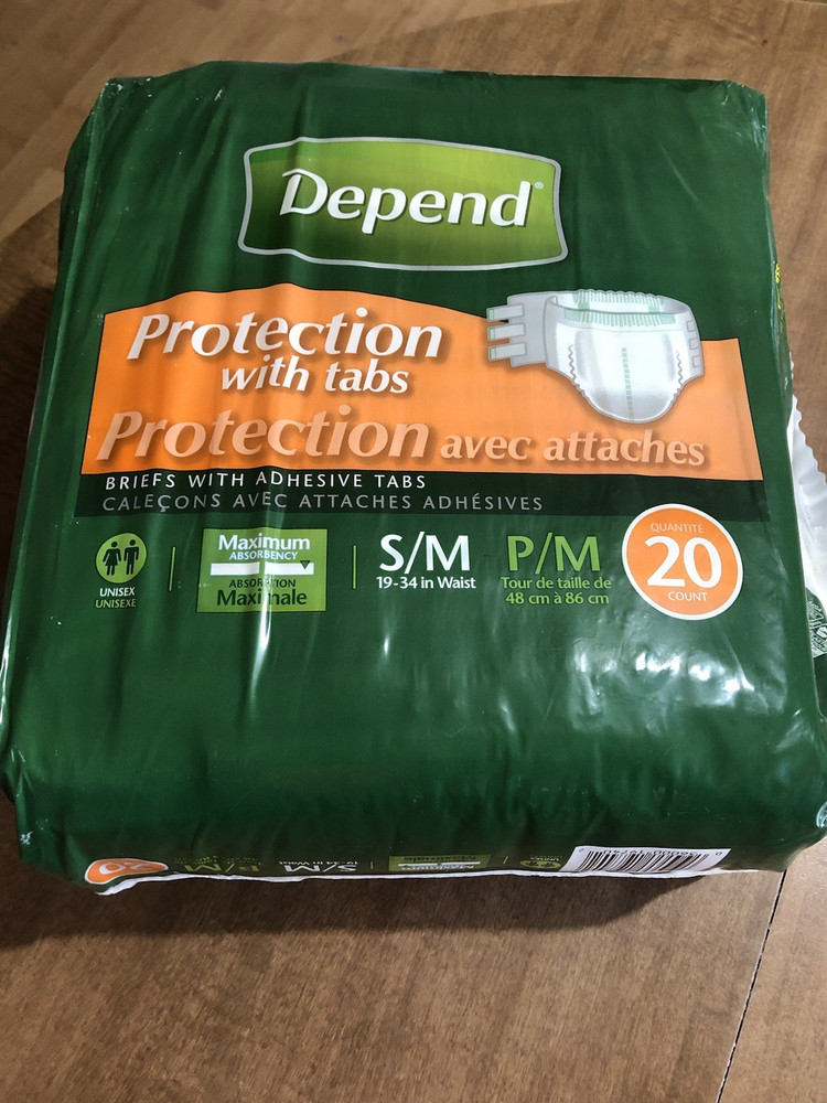 adult diaper Depend With Tabs small to medium size 19-34 in waist 1pkg 20pcs