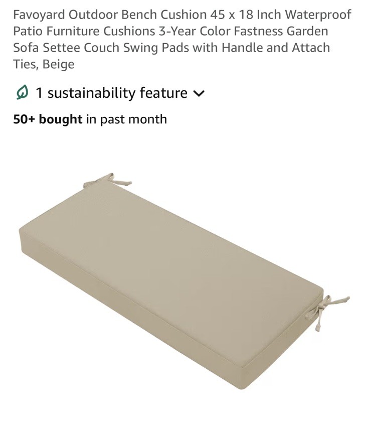 Favoyard Outdoor Bench Cushion 45 x 18 Inch Waterproof 45 x 18 In, Beige