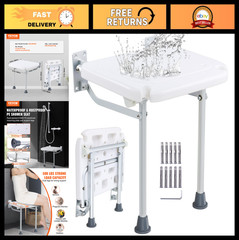 Folding Wall-Mounted Shower Seat – Space-Saving Bench, 500 lbs Capacity for Seni