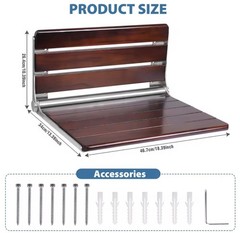 [Upgraded Version] 18″ ADA Compliant Folding Teak Shower Seat Wall Mounted