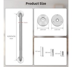 16 Inch Brushed Silver Stainless Steel Grab Bar with Knurled Grip, Sturdy & Stab