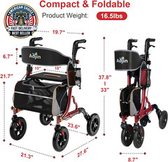 Rollator Walker for Seniors with Seat, Lightweight & Foldable, 8″ All-Terrain Wh