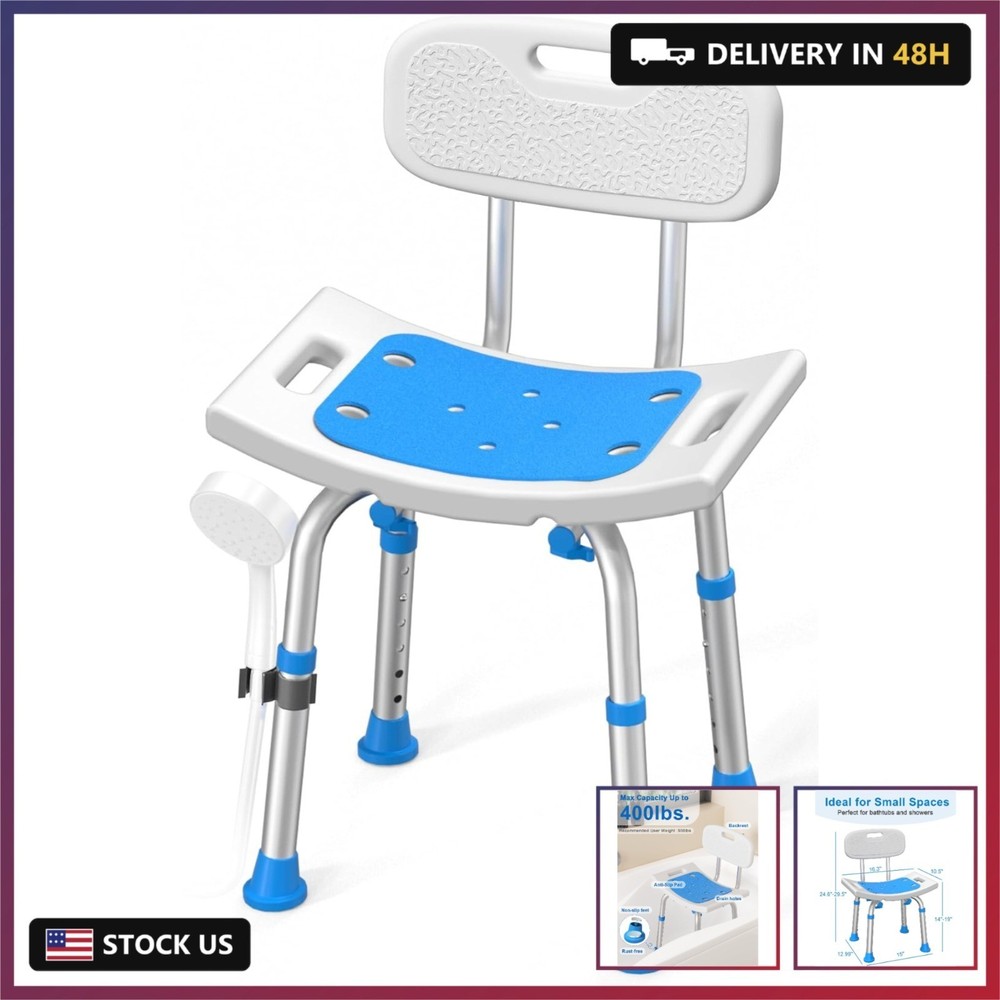 HOMLAND Shower Chair for Inside Shower with Removable Back, 400 lbs Heavy Duty B