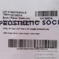 Knit Rite Prosthetic Super Sock 100% Wool 3 Ply 6″ Top 3.5″ Toe 14″ Length