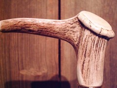 walking stick cane ELK antler handle BRASS collar VERY stiff MAPLE wood shaft