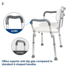 Heavy Duty Shower Chair with Arms & Back, 330lbs Capacity, Cutout Seat, Tool-Fre