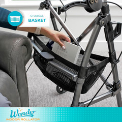 Wonder Indoor Rollator with Tray and Basket, Lightweight Folding Mobility Rollin