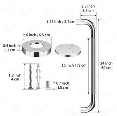 2 Pack 24 Inch Shower Grab Bar with Anti-Slip Grip, Chrome Stainless Steel Bath