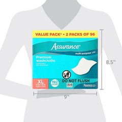Assurance Premium Disposable Premium Washcloth Wipes, 12 in x 8 in, XL 192 Count
