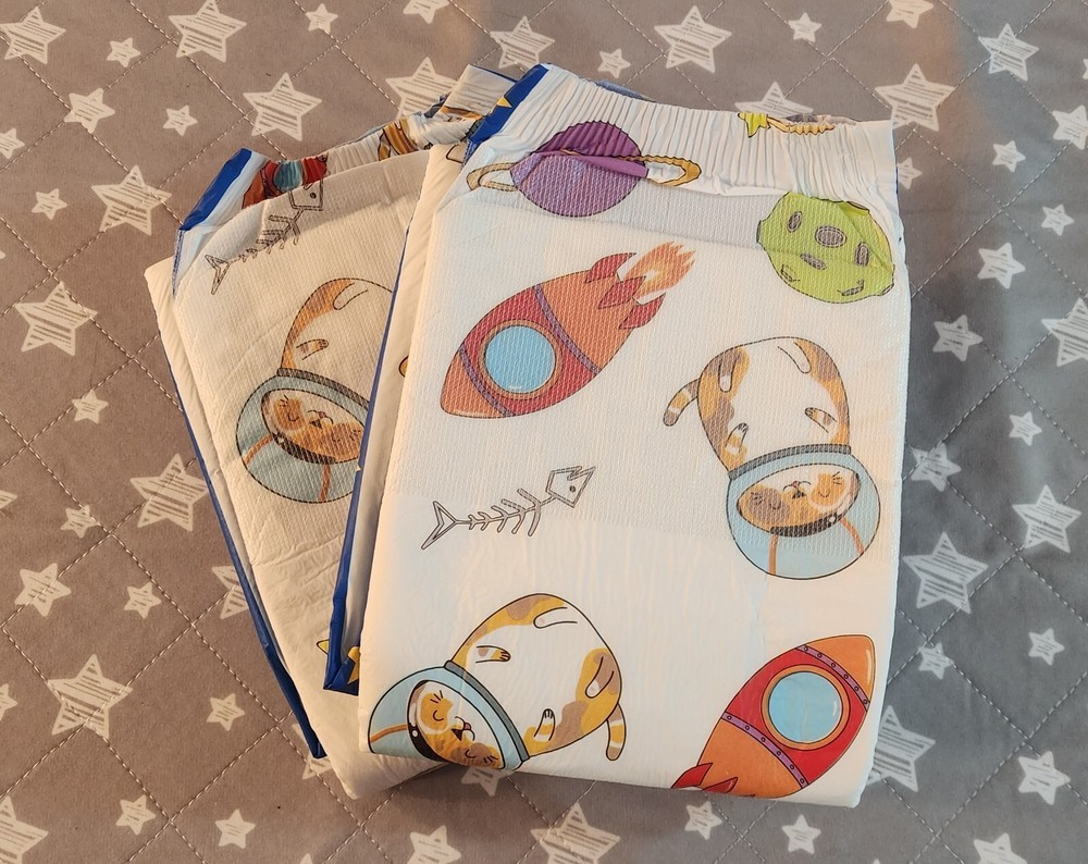 Bambino Catstronaut Medium Adult Baby Diaper – Plastic Backing – Pack of 2 ABDL
