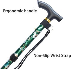 5-Height Adjustable Lightweight Folding Cane with Wrist Strap for Seniors