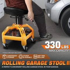 Rolling Padded Seat Adjustable Height Seat 330Lbs Capacity Rolling Mechanic Cree