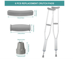 6pcs Crutch Pads Replacement Kit with Hand Grips & Tips for Standard Crutches
