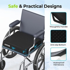 AUVON Cooling Gel Wheelchair Seat Cushion for Sciatica, Back, X-Large, Black