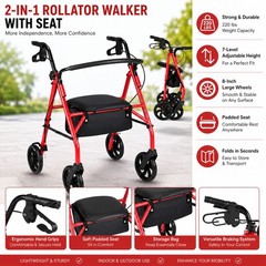 2-in-1 Rollator Walker with Seat, Foldable, 8″ Wheels, Adjustable Height