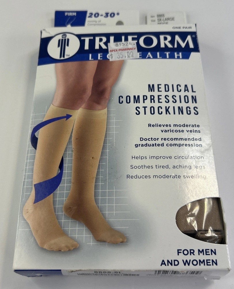 Truform 8865-5L 5XL Below Knee Closed Toe Stockings 20-30*mmHg Compression Beige