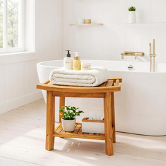 Waterproof Teak Shower Bench 22″ with Storage Shelf for Indoor & Outdoor Use