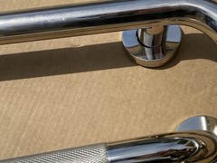 Polished Chrome L-Shaped Grab Bar 12×24 Inch + Knurled Shower Grab Rail 20 Inch