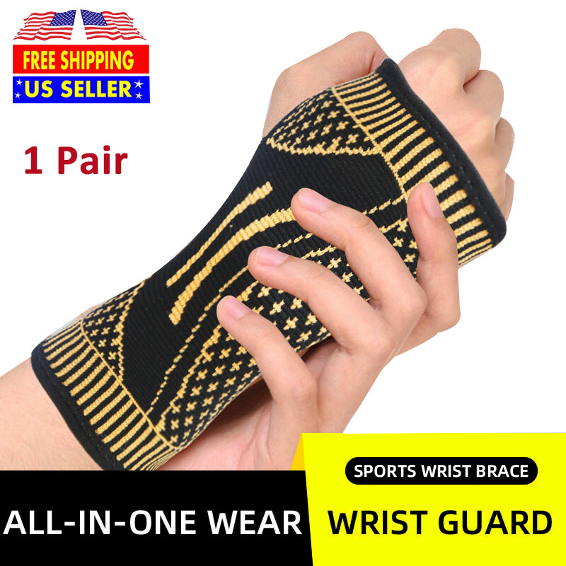 Copper Sports Wrist Hand Support Brace Splint Carpal Tunnel Sprain Arthritis NEW