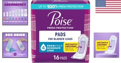 Poise Incontinence & Postpartum Pads, 4 Drop Moderate, Long, 16 Count – Pack