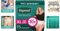 Depend Fresh Protection Extra-Large Adult Diapers, 15 Count, Stylish Blush Color
