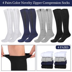 Tarpop 4 Pairs Men Zipper Compression Socks Colorful XX-Large, Classic Color