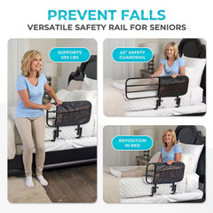 26 In. to 42 In. EZ Adjustable Bed Rail with Swing-Down Safety Railing and Po…