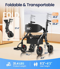 Z59 2-in-1 Walker Wheelchair, 400 LBS Capacity, All-Terrain with Extra Wide Seat