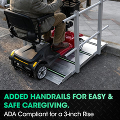 3FT Wheelchair Ramp with Handrails 36″ Extra Wide Aluminum Threshold Ramp 800lbs