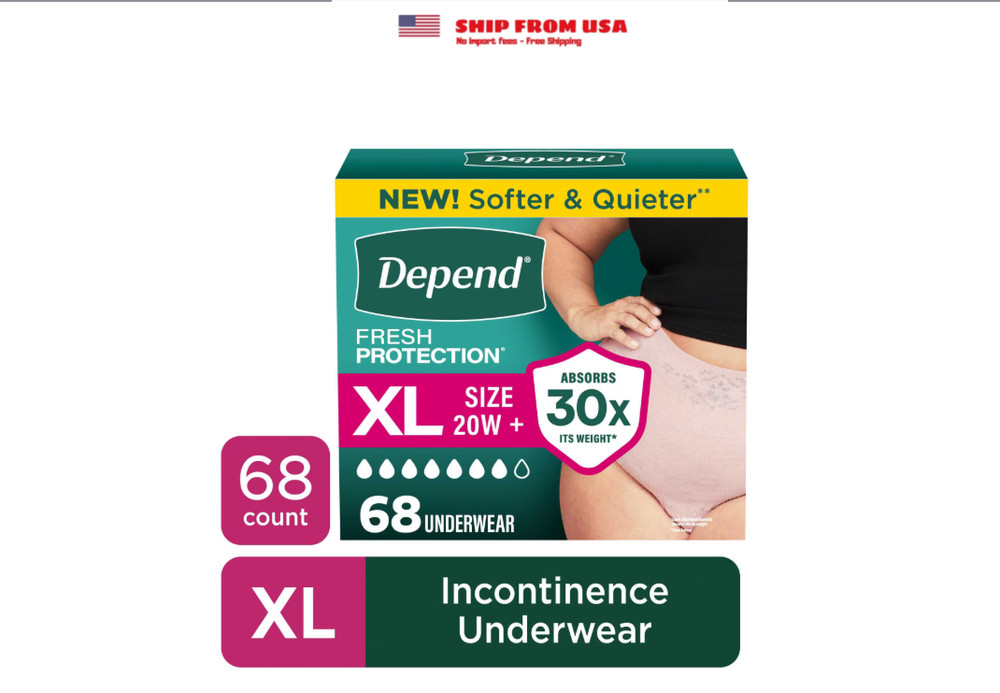 Depend Fresh Protection Incontinence Underwear for Women, Adult Diapers, XL, 68
