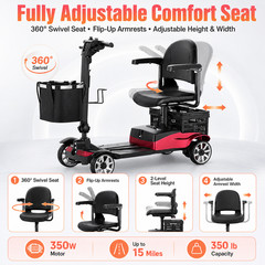 Mobility Scooter for Seniors Foldable 350lbs Heavy Duty 4 Wheel Electric Travel