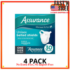 Assurance Unisex Incontinence Belted Shields Moderate Absorbency 30 Ct (4 Pack)