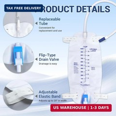 5 Pack 1000ml Leg Bag Urinary Drainage Bag with Adjustable Shoulder Straps and 1