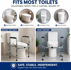 Foldable Toilet Safety Rails for Seniors Adjustable Stand Alone Bathroom 350lb