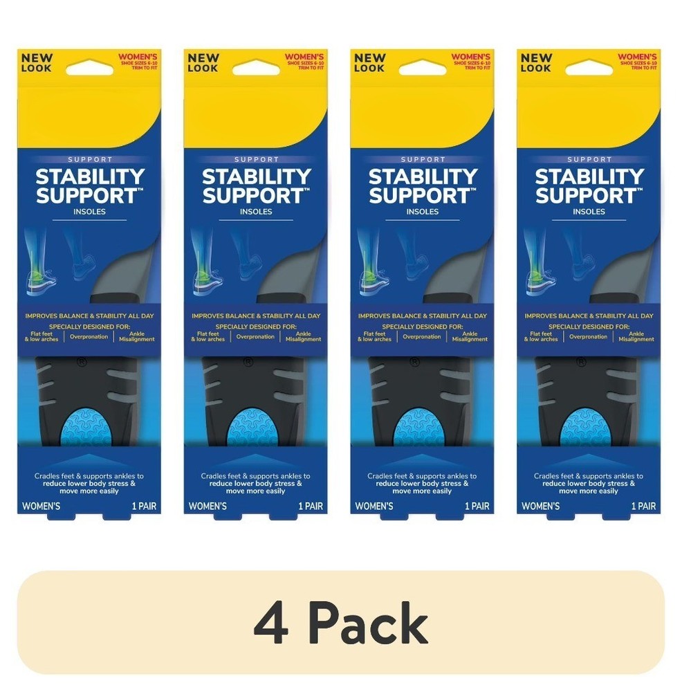 (4 pack) Stability Support Insoles Flat feet & Overpronation, Low Arch Support