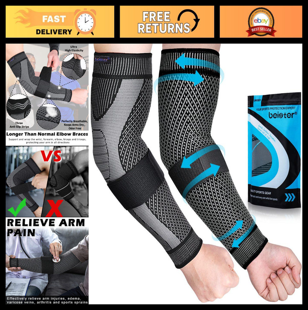 Compression Arm Sleeves with Elastic Strap for Men & Women – Non-Slip Support fo