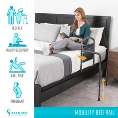 19 In. Mobility Bed Rail with Swiveling Bed Handle and Adjustable Legs in Brown