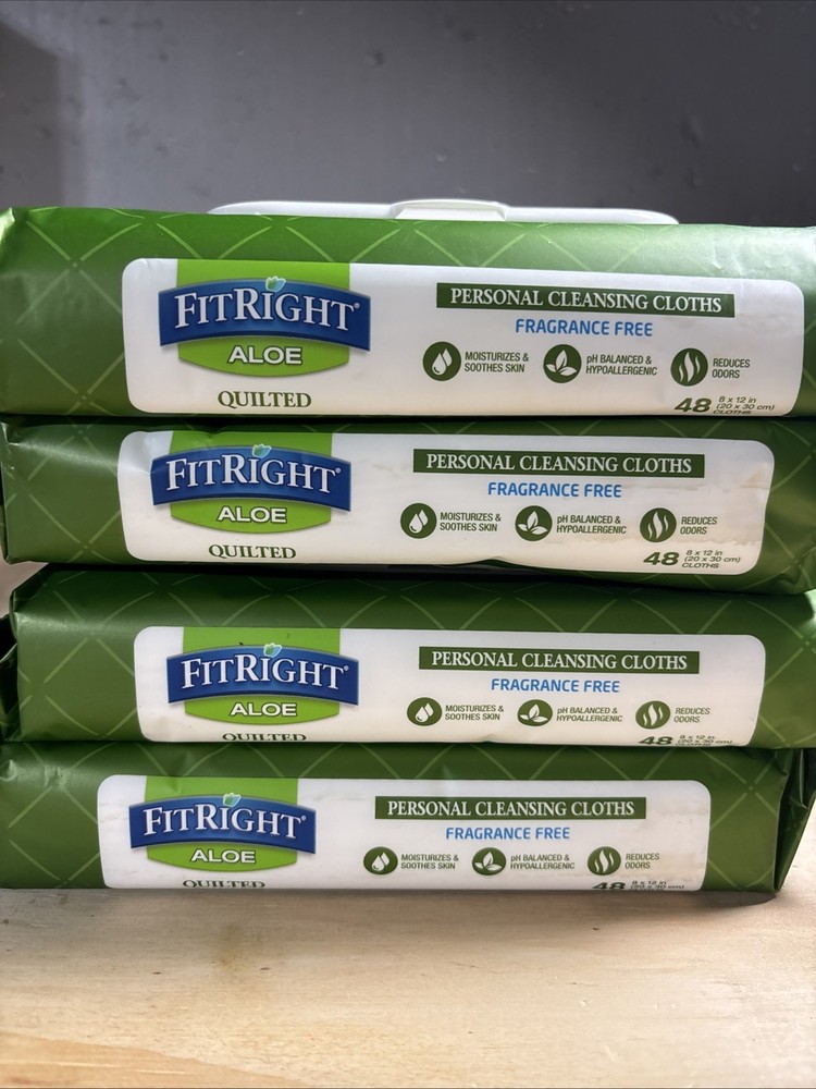 4 Pack FitRigth Aloe Quilted Cleansing Cloth Adult Wipe 4x48pcs