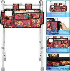 Durable Water-Resistant Walker Basket Pouch with Zippered Compartment – Floral