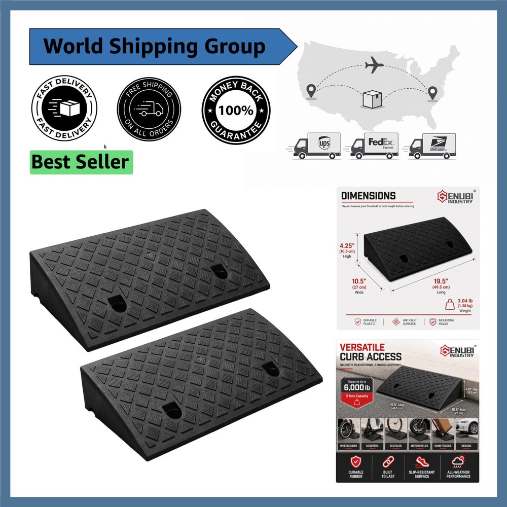 Portable 2PCS Curb Ramps – Ideal for Driveways and Loading Docks, 19.5″ x 10.5″