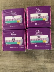 Lot of 4 Poise Pads Regular Length Light Absorbency 30 Pads Each